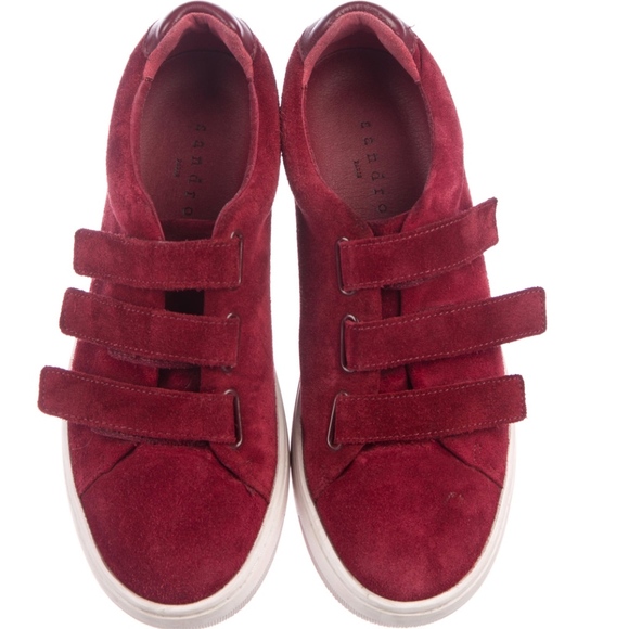 SANDRO Suede Low-Top Sneakers Size 8 Red Burgundy - Picture 1 of 3